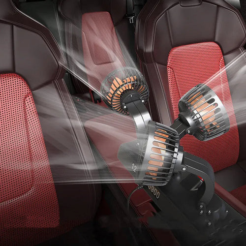 Three-head automotive electric cooling fan with extended cable for car interior use
