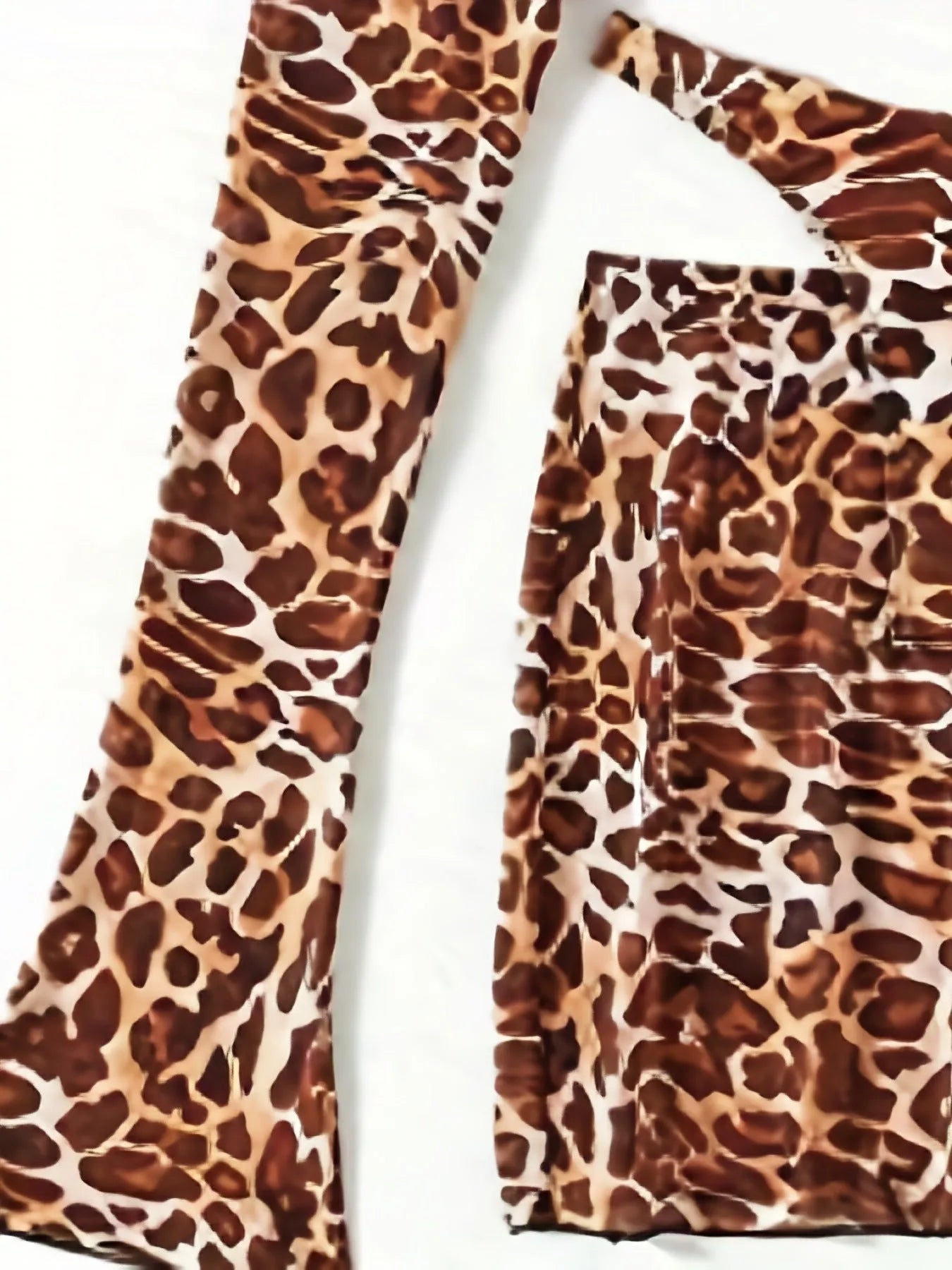 Leopard print women's bikini set with coordinating skirt on hanger