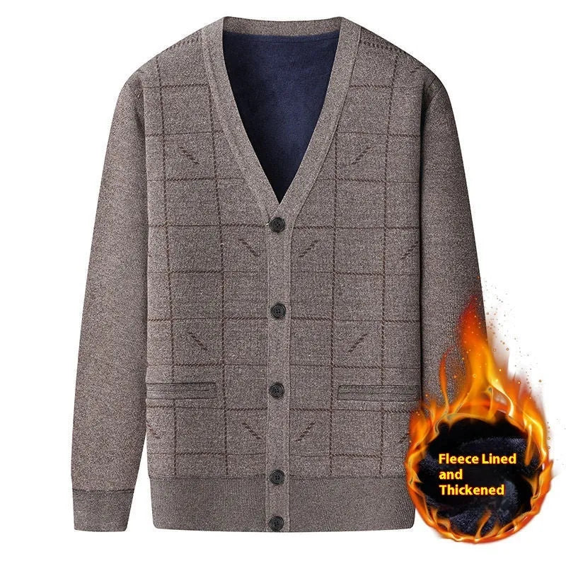 Men's plus size batwing sleeve cardigan in grey with velvet lining, suitable for autumn and winter.
