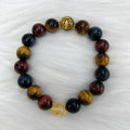 Natural colour tiger eye bracelet with round beads on 18cm chain, Maillard style knotting