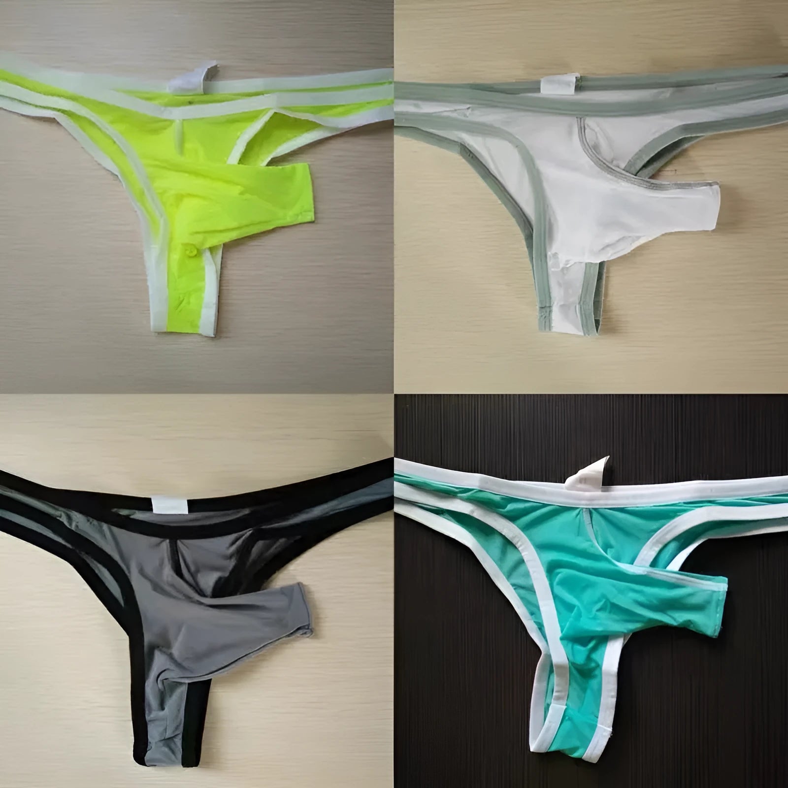Men's white Ice Silk nylon briefs laid flat, showing the classic briefs design.