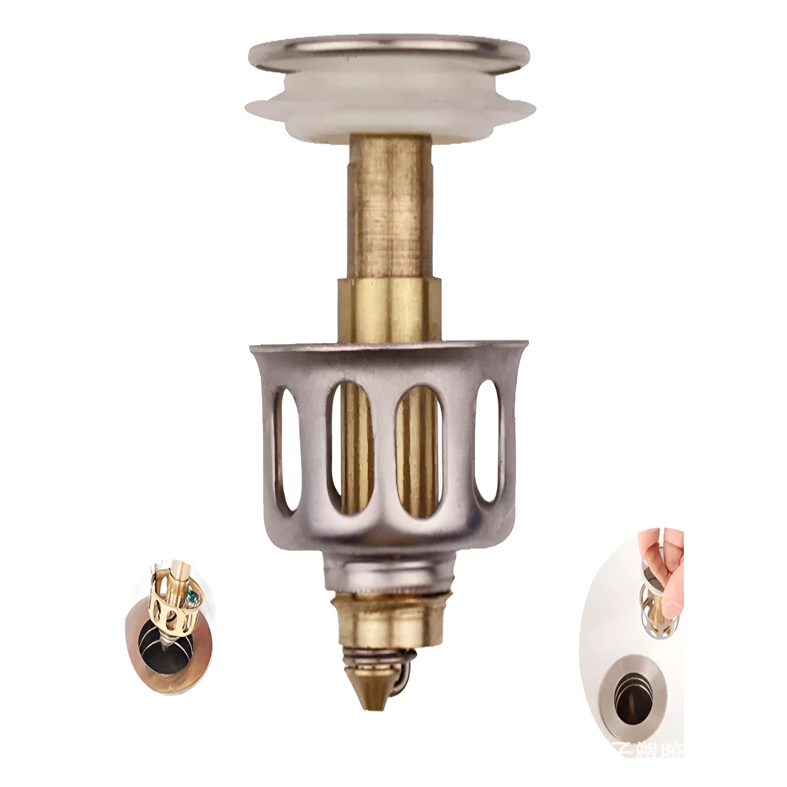 White copper kitchen sink filter element with manual press bounce for single basin artificial stone countertops