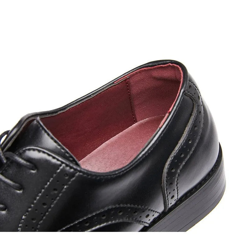 Genuine leather lace up block carved shoe in dark brown with composite sole