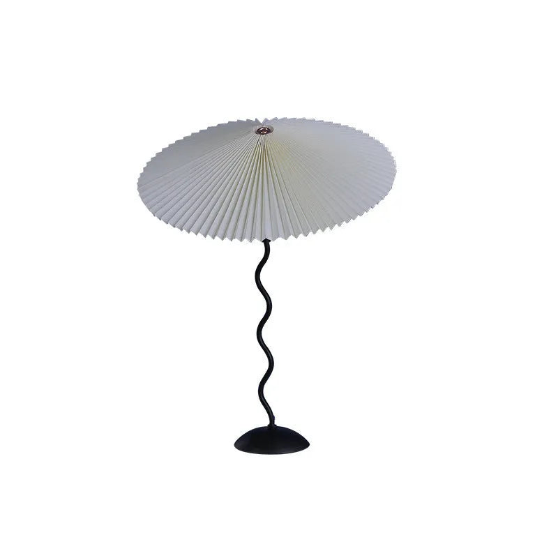 Retro pleated fabric umbrella lampshade bedside lamp with iron body in brown colour 600x430mm 12W