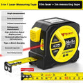 Three-in-one laser tape measure with 50m range, ABS TPR body, and rechargeable lithium battery