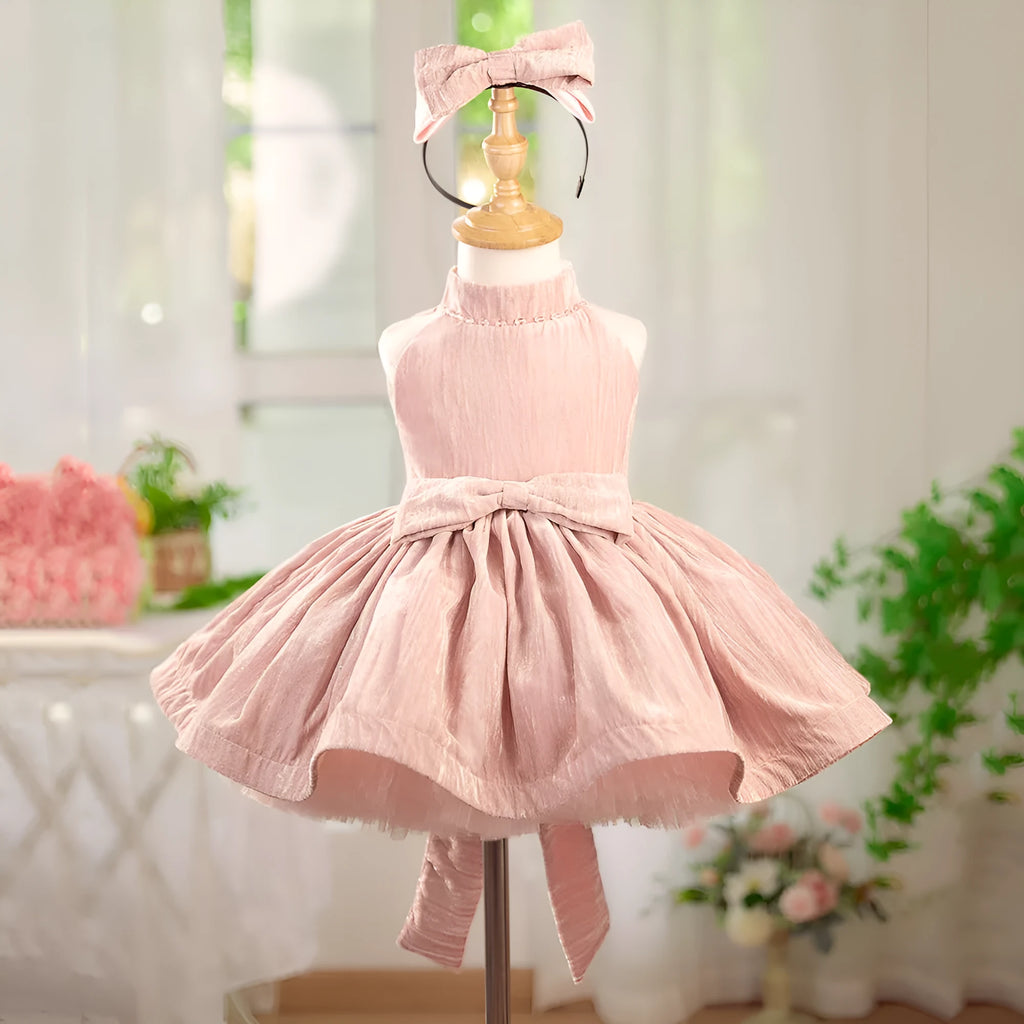 Girls pink halter pettiskirt dress for birthday parties, polyester lining, sizes 80cm to 160cm