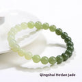 Natural clear water Hetian jade bracelet with gradient colour beads on wrist
