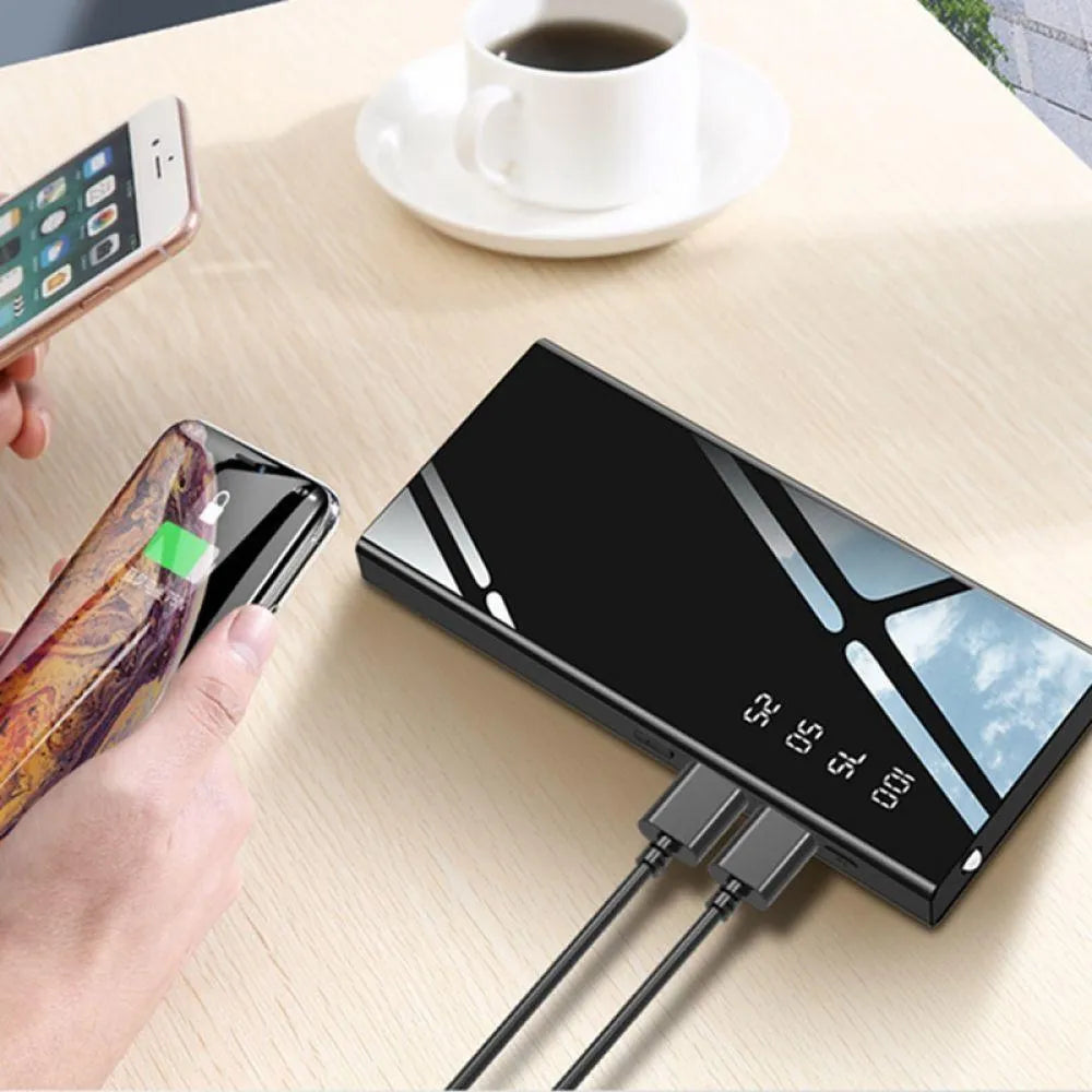 20000mAh power bank with LCD display showing battery percentage and dual USB charging ports