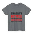 Grey women's short sleeve cotton t-shirt with a printed pattern, shown on a hanger.