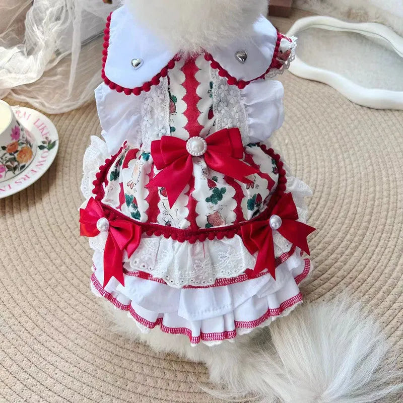 Polyester princess-style rabbit skirt dress for a small dog on a white background.