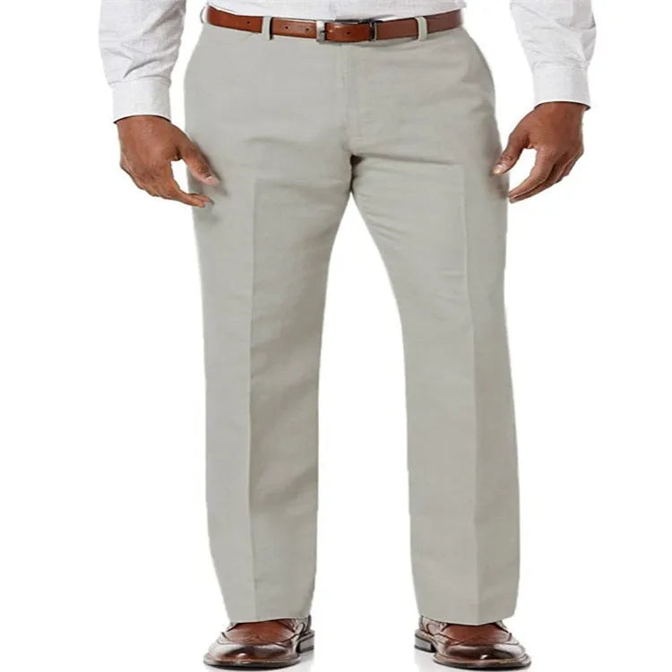 Men's linen trousers with slanted pockets in beige white, available in S to XXXL sizes
