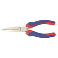 Blue curved nose pliers with double-colour sleeve handles for electrical and automotive work