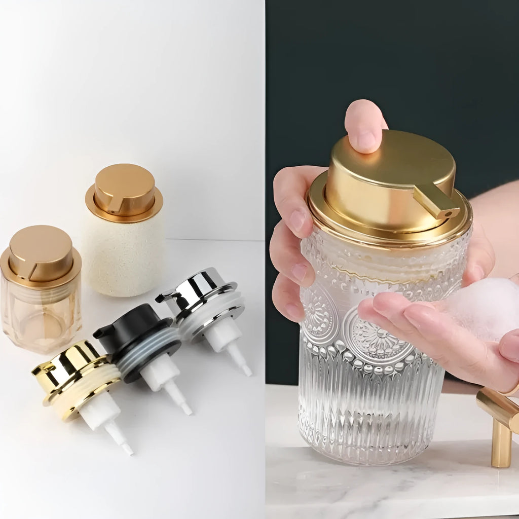 ABS plastic facial cleanser foam pump with large head in metallic finish options