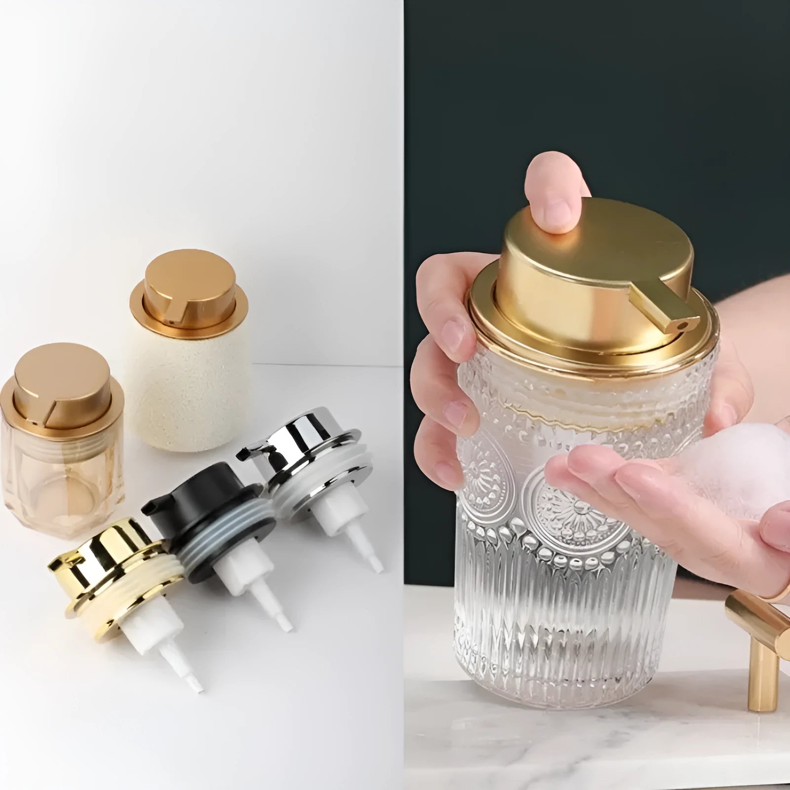 ABS plastic facial cleanser foam pump with large head in metallic finish options