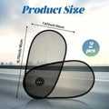 Black breathable car side window sunshade stretched over glass with suction cups.