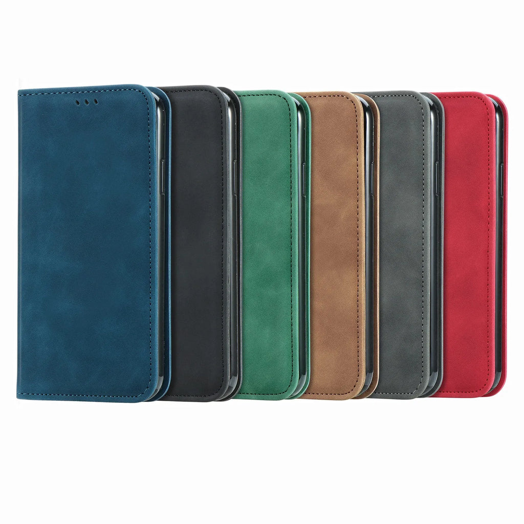 Blue TPU leather magnetic phone case with bracket for Apple iPhone models