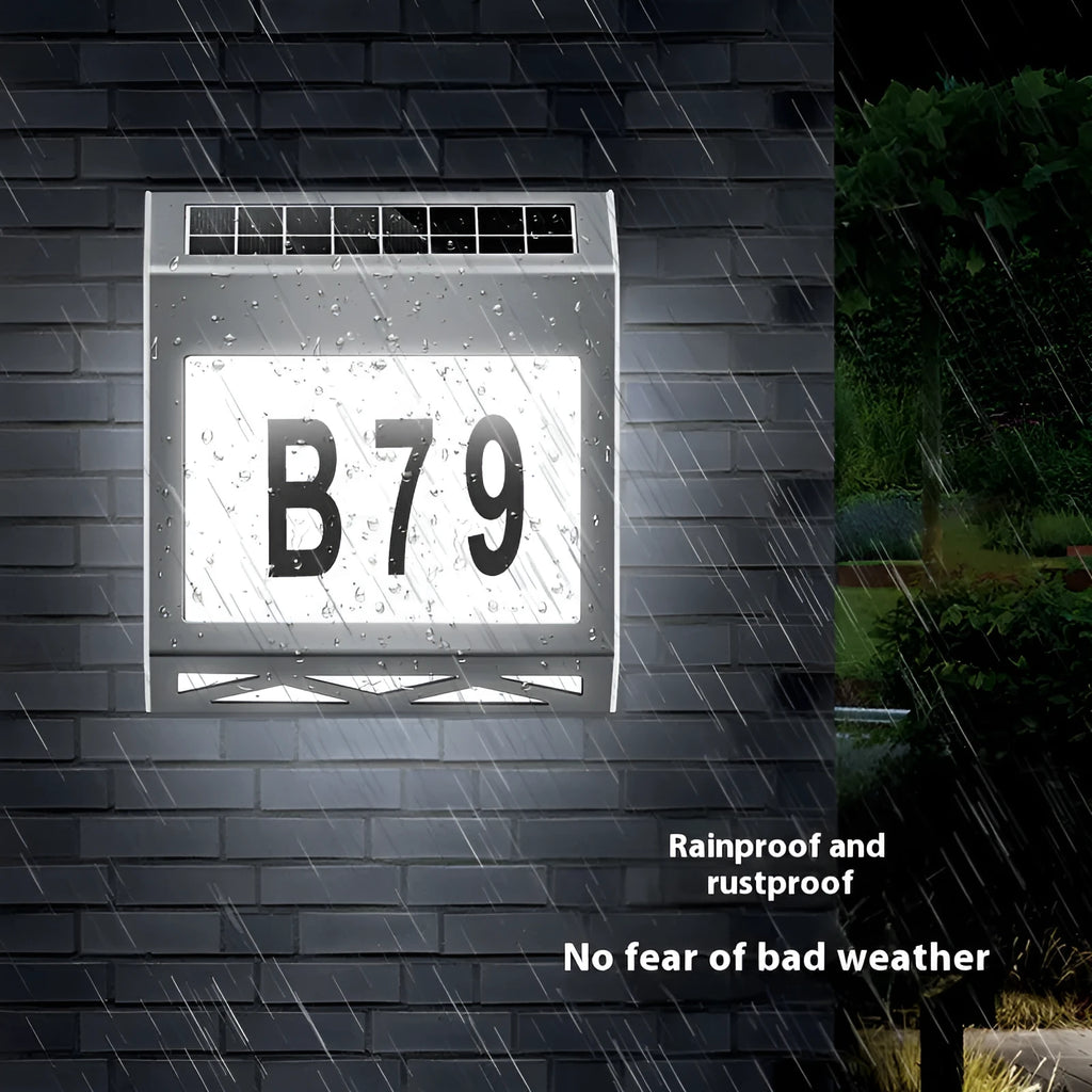 Solar powered waterproof doorplate light with LED digital display for house numbers