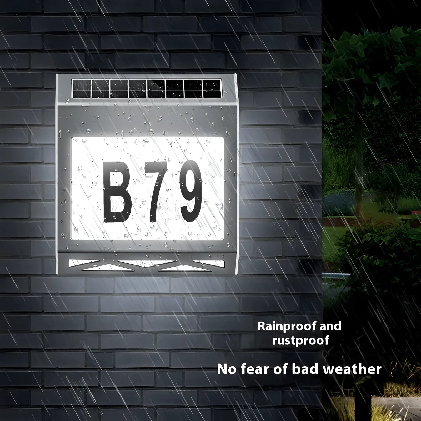 Solar powered waterproof doorplate light with LED digital display for house numbers