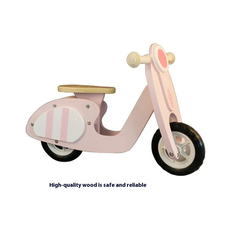 Pink wooden balance scooter for toddlers and children aged 1-6 years
