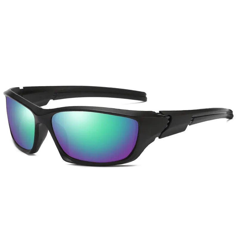 Men's sun riding glasses with black PC frame and UV400 lenses, sport style