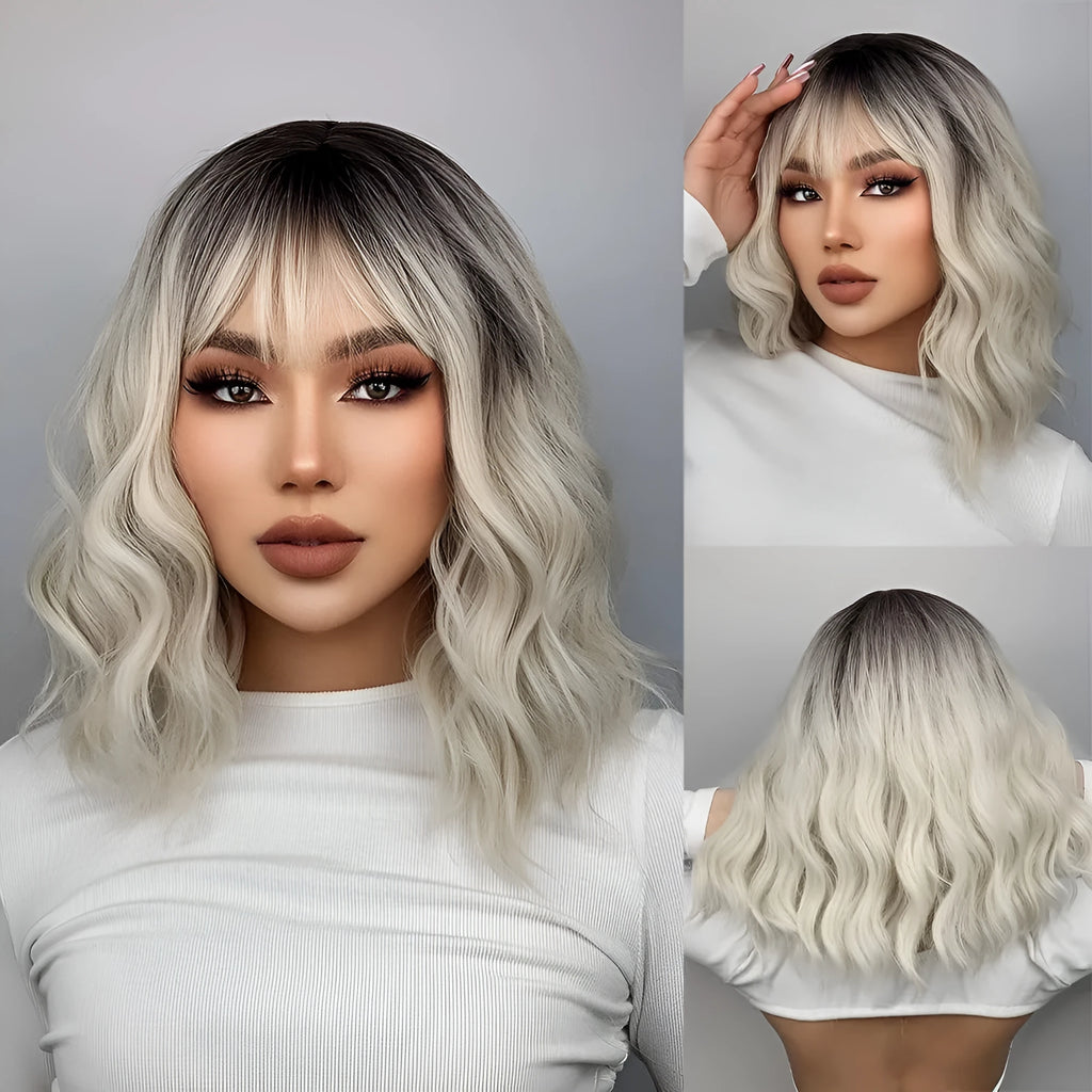 Womens short hair wig ethnic style high temperature silk with oblique bangs in image colour