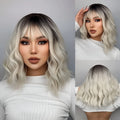Womens short hair wig ethnic style high temperature silk with oblique bangs in image colour