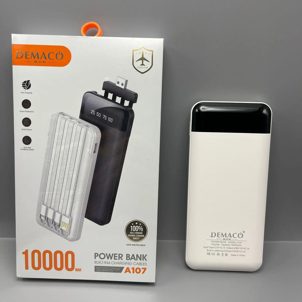 Oarmio 20000mAh portable power bank with four built-in cables and PVC shell in standard colour