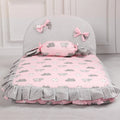 Creative square dog mat in pink, pure cotton with silk cotton fill, size L, on floor