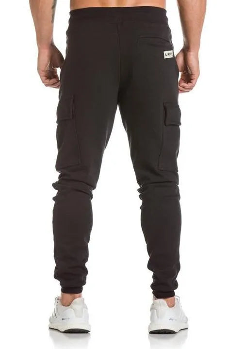 Bulun Cargo Joggers in Black with multiple pockets and drawstring waist, size M-2XL