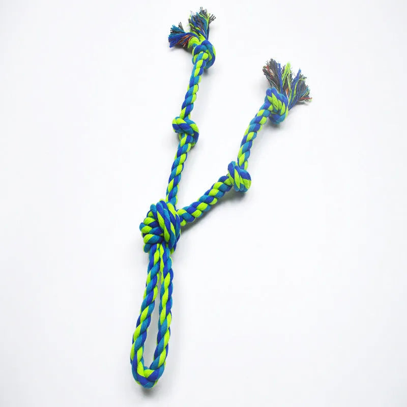 Cotton rope knot dog toy for large breeds, 77cm, flower rope four sections and green rope five sections.