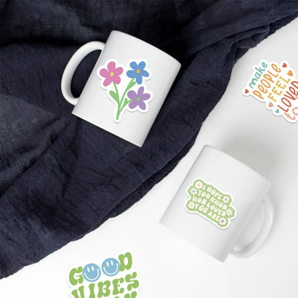 Danish pink motivational stickers with graffiti and cartoon patterns for smooth surfaces