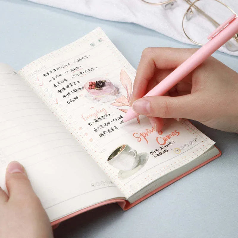 Portable todo list notebook with soft PU cover in four colour options showing compact 98x178mm size