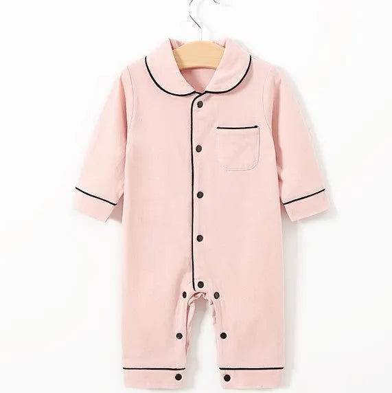Solid colour baby cotton onesie pyjama in grey, long sleeve with single-breasted closure