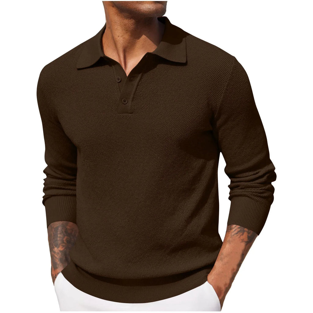 Men's long-sleeved solid colour casual polyester top in six colours, sizes S to XXXL