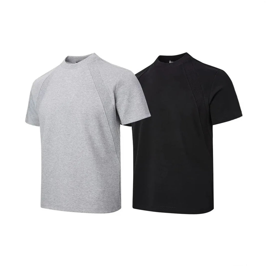 Loose fit short sleeve top with textured air layer stitching in black colour