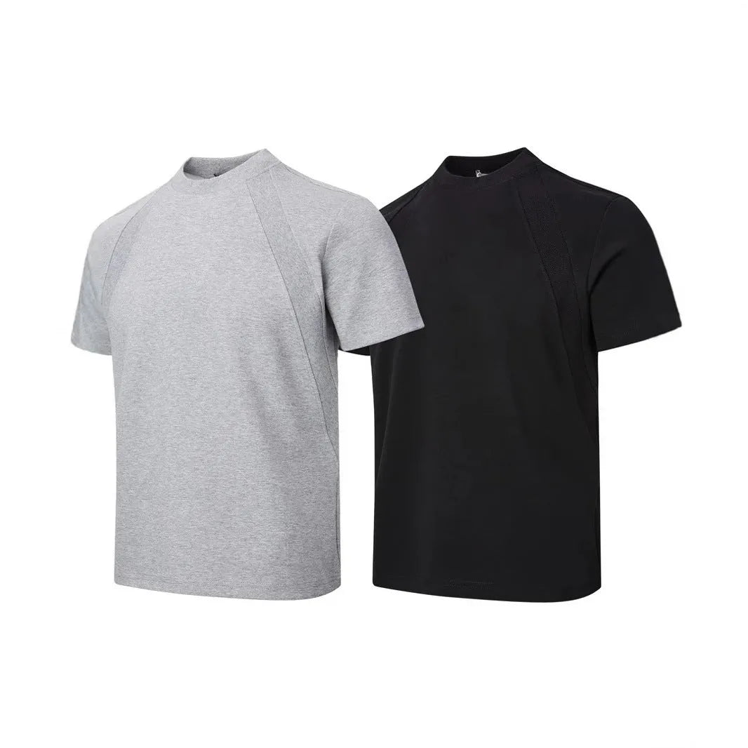 Loose fit short sleeve top with textured air layer stitching in black colour