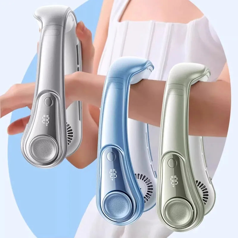 Joyroom hanging neck fan USB rechargeable brushless motor plastic blades 4 speed modes sherbet silver colour