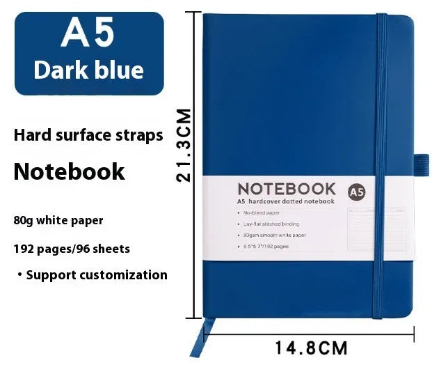 A5 diary notebook with soft skin-feel PU leather cover, strap closure, and horizontal line inner pages