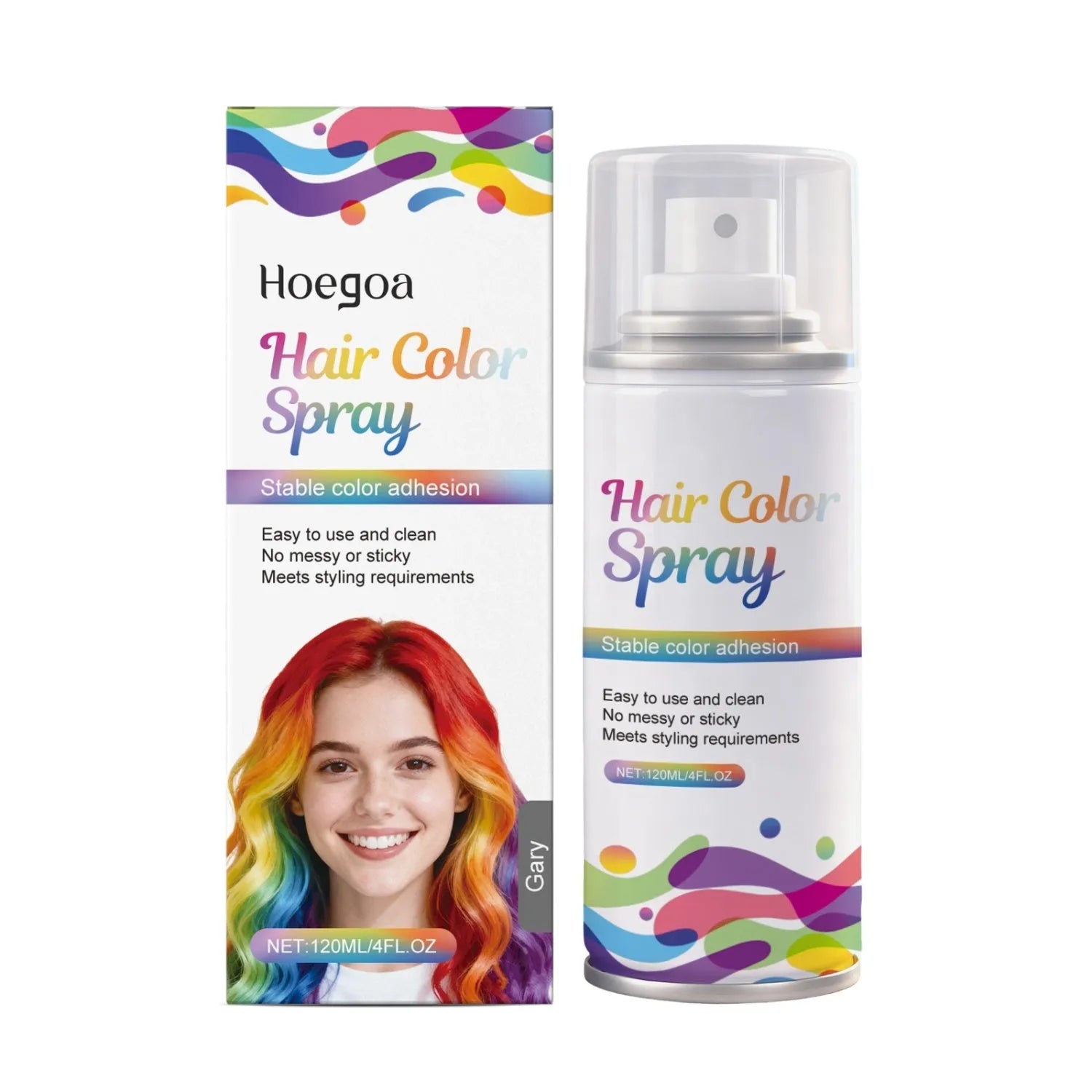 Temporary hair spray colour wash in pink, red, and silver gray bottles for non-permanent hair colour.