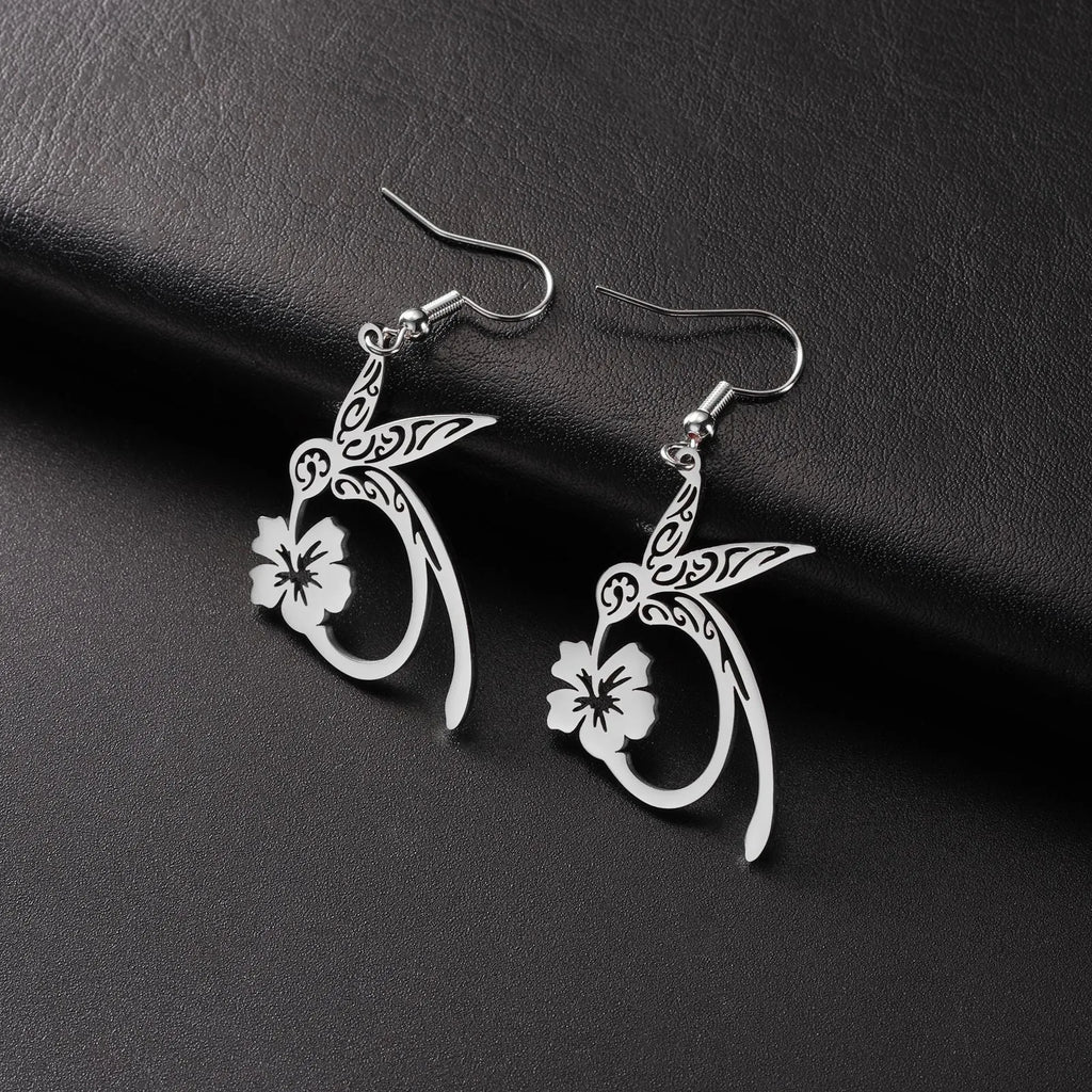 Hollow hummingbird stainless steel earrings for women in gold colour option