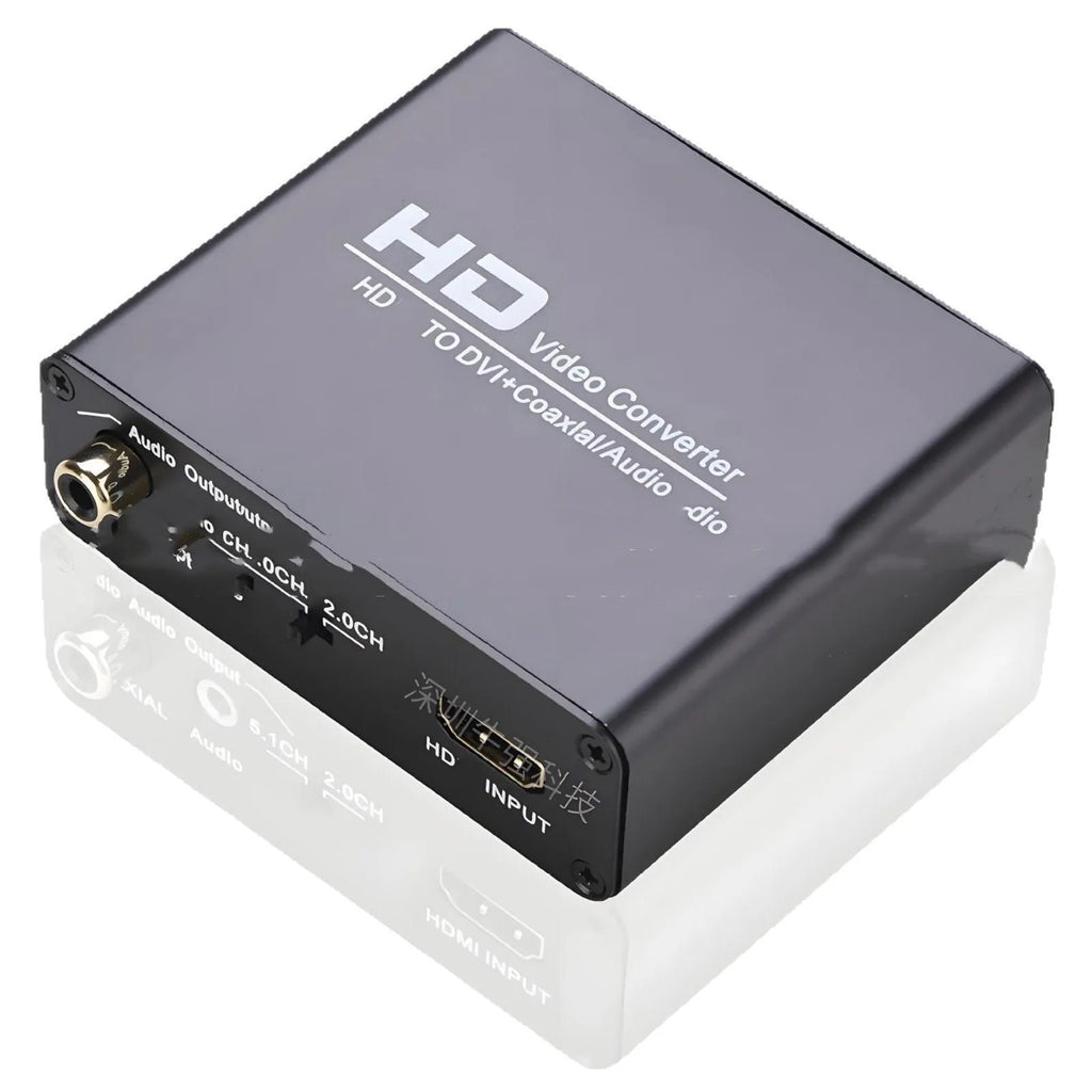 Black HDMI to DVI video converter with 1.5m cable and separate audio output port
