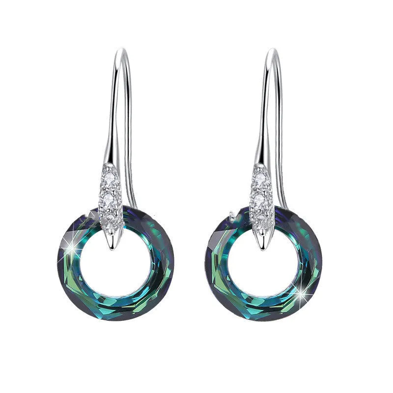 Austrian crystal S925 silver water drop earrings with diamond ear hook in purple
