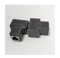 Two white RJ45 network splitter adapters for sharing one ethernet cable connection.
