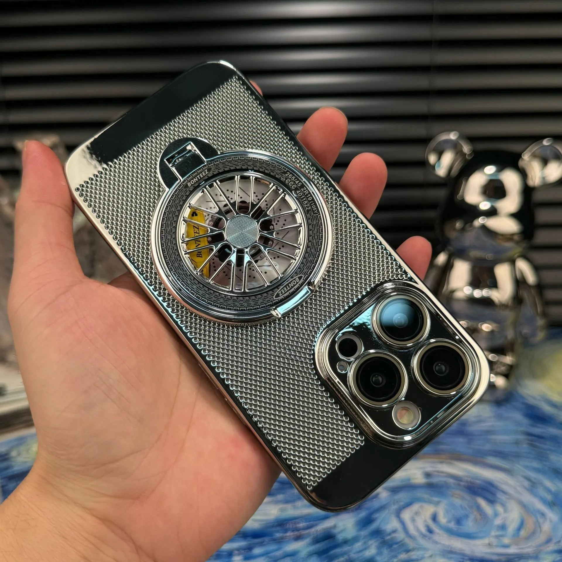 Gyro rotating bracket PC phone case for iPhone, shockproof with magnetic suction, electroplated finish
