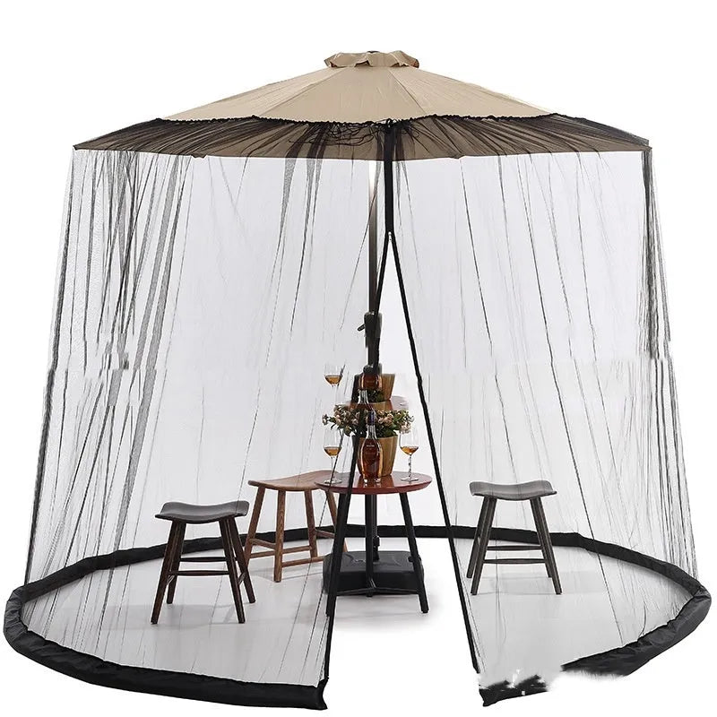 Outdoor sunshade umbrella tent with mosquito netting in beige colour
