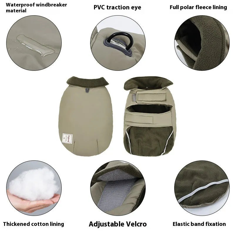 Solid colour dog winter vest with cotton padding for warmth in sizes S M L XL.