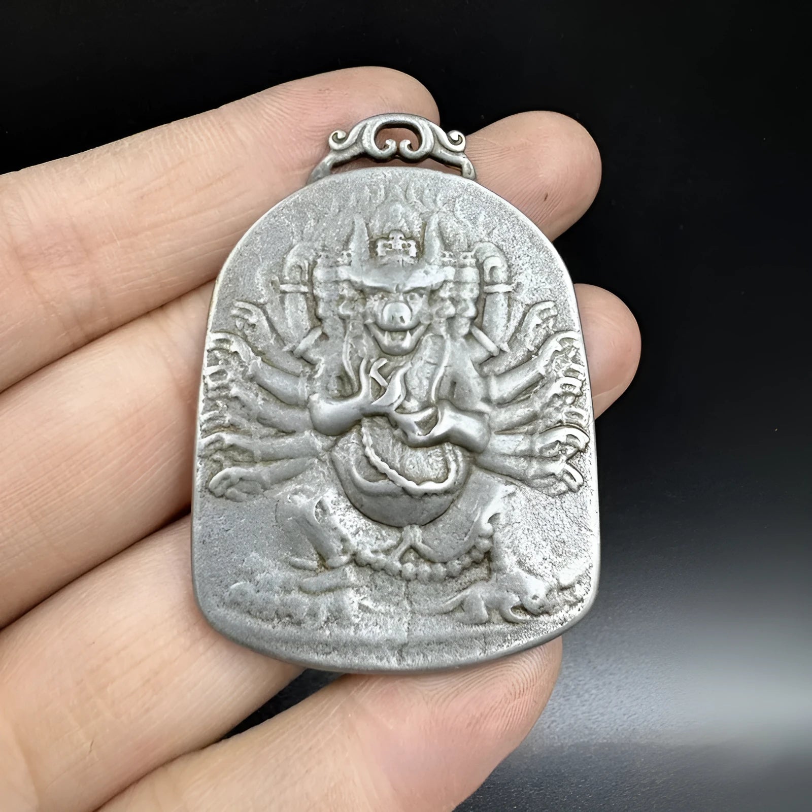 Antique Chinese style geometric iron pendant hanging ornament.