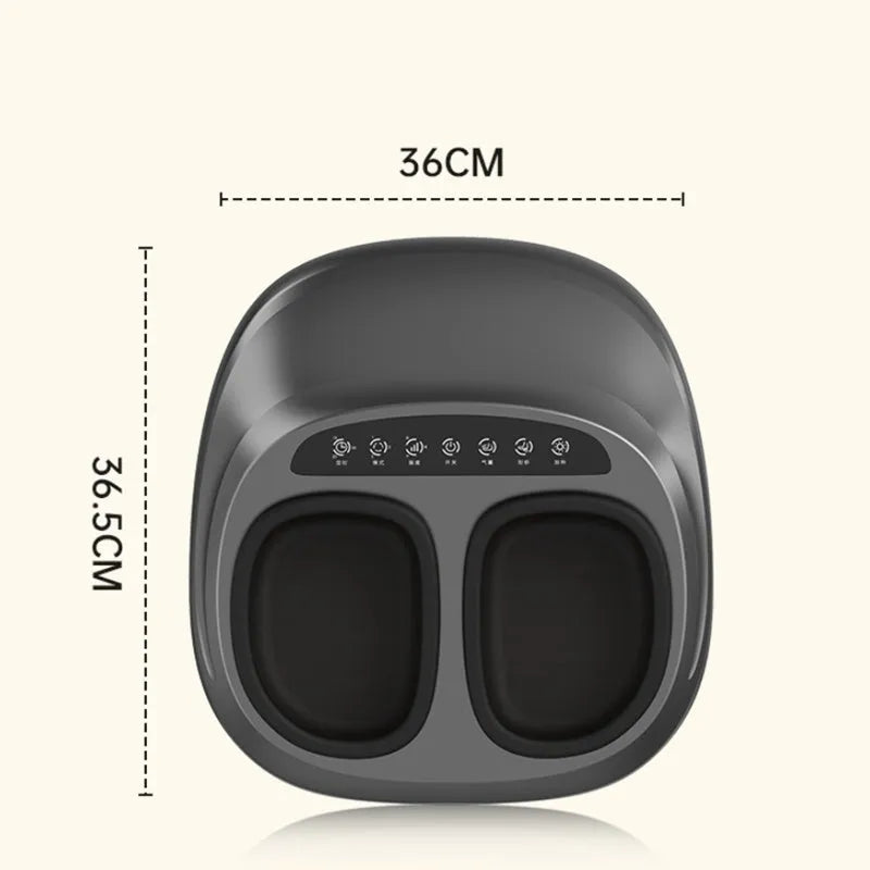 Black foot massager with push-button control, automatic kneading and heating for home use