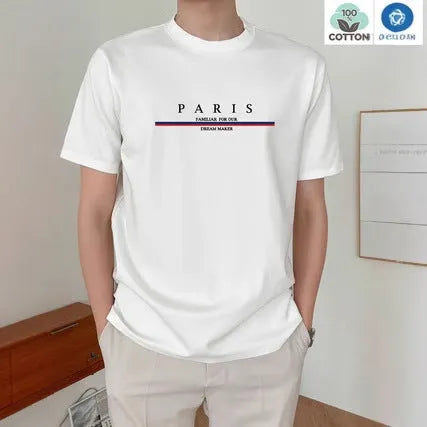 Heavy pure cotton men's short-sleeved T-shirt with letter printing in loose fit.