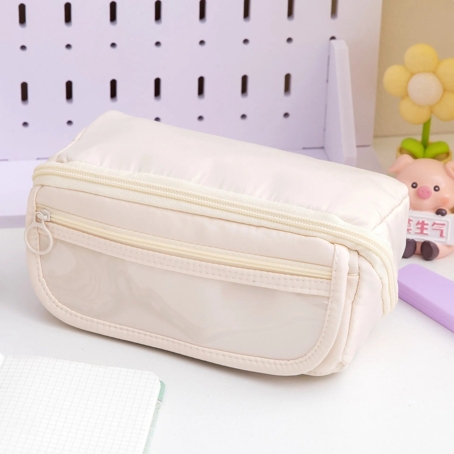 Korean canvas pencil case showing ten-layer flip design in multiple colour options
